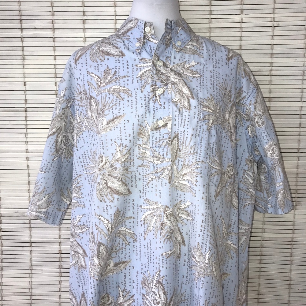 Reyn Spooner M Hawaiian Pullover Aloha Reverse Print Vintage Blue Shirt